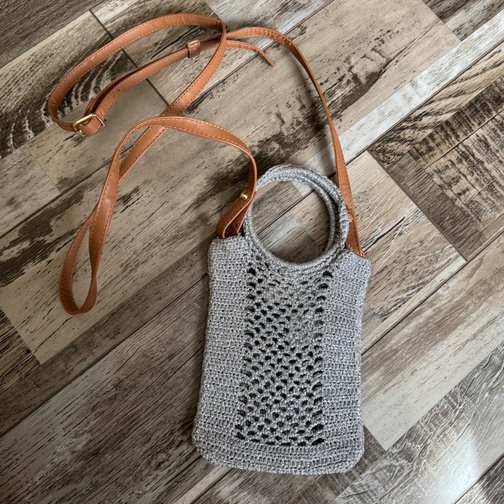 Aerie Silver Crochet Shoulder Bag